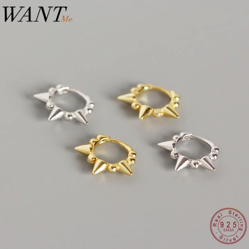 WANTME Genuine 100% 925 Sterling Silver Sweet Cute Beads Rivets Small Round Stud Earrings for Women Femme Accessories Jewelry