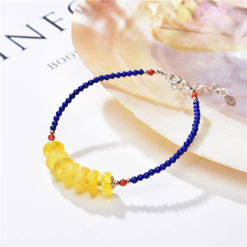 

Big Promotion Natural Ambers Beads Bracelet Natural Gems Lapis Lazuli Stone 925 Sterling Silver Bangle Twistband Clasp Jewelry