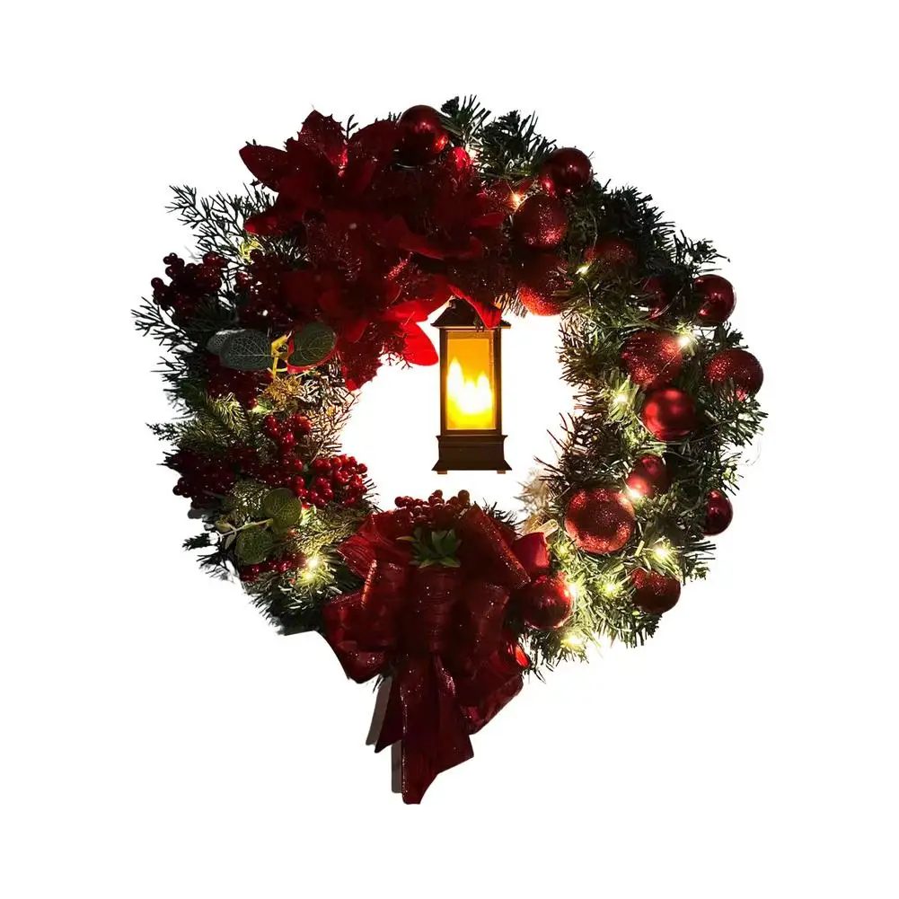 40CM Artificial Sacred Christmas Wreath With Lights Hanging Ornaments Front Door Wall Decorations Merry Christmas Tree Wreath