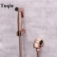 Tuqiu Hand Held Bidet Sprayer Douche Toilet Kit Rose Gold Brass Shattaf Shower Head Copper Valve Set Jet Bidet Faucet Set