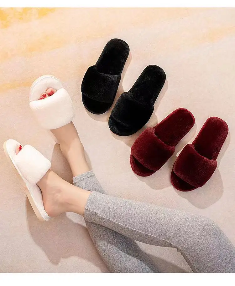 2024  New Women Home Slippers Winter Warm Shoes Woman Slip on Flats Slides Female Faux Fur Slippers 36-41 wholesale Slippers