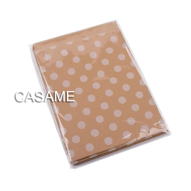 13x18cm Kraft Paper Bag Candy Biscuit Popcorn Bag Brown White Wave Dot Packing Pouch Pastry Tool Wrapping Wedding Party Supplies