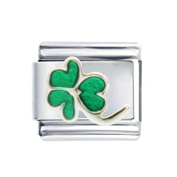 Composable Classic 9mm women jewelry green enamel lucky 3 leaf clover Italian charm link bracelet fit Zoppini brand