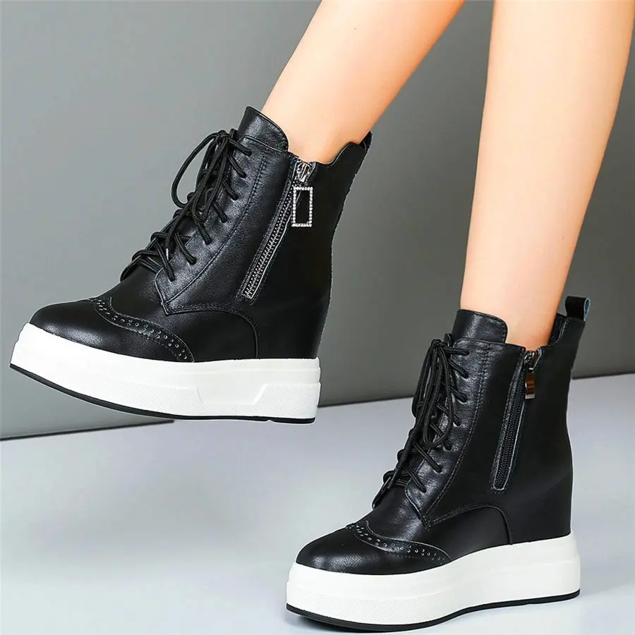 

Punk Goth Brogue Oxfords Women Genuine Leather Fashion Sneakers Ankle Boots Thick Sole Creeper Shoes Punk Goth