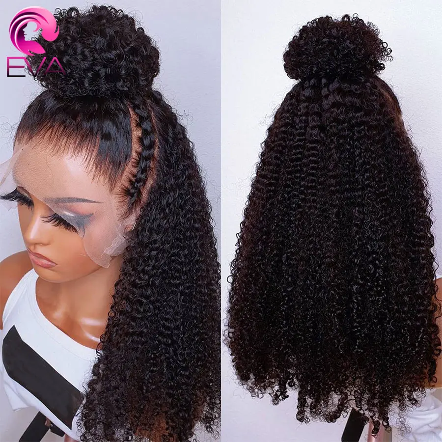 Eva Kinky Curly Lace Front Human Hair Wigs Brazilian 13x6 Lace Front Wig 180% Remy Hair Wig Pre Plucked Bleached Knots For Women