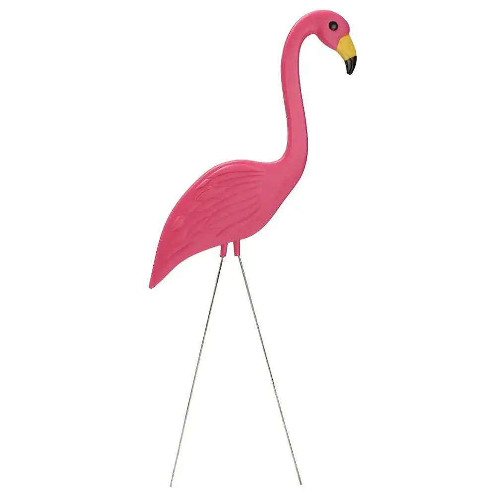 1 Pair Pink Lawn Flamingo Figurine Plastic Party Grassland Garden Ornaments Decor Flat Flamingos Yard Art Craft