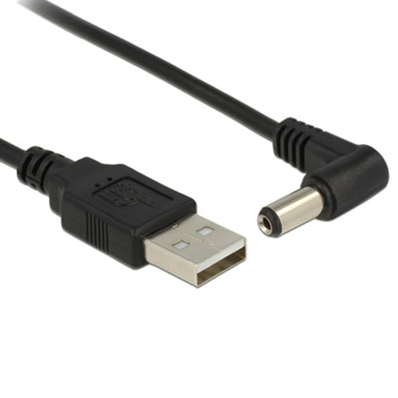 Câble d\'alimentation CC coudé noir 90 USB mâle à mâle, câble de charge, rallonge USB, 5.5x2.5mm, 3.5x1.35mm, 5.5x2.1mm, 0.8m