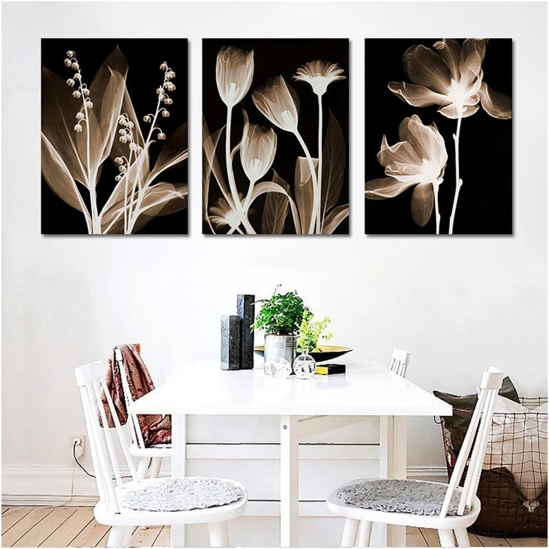 3 Panels Diy Diamond Painting Black and White Simple Flowers 5D Cross Stitch Kits Embroidery Mosaic Round Square DrillZP-4207