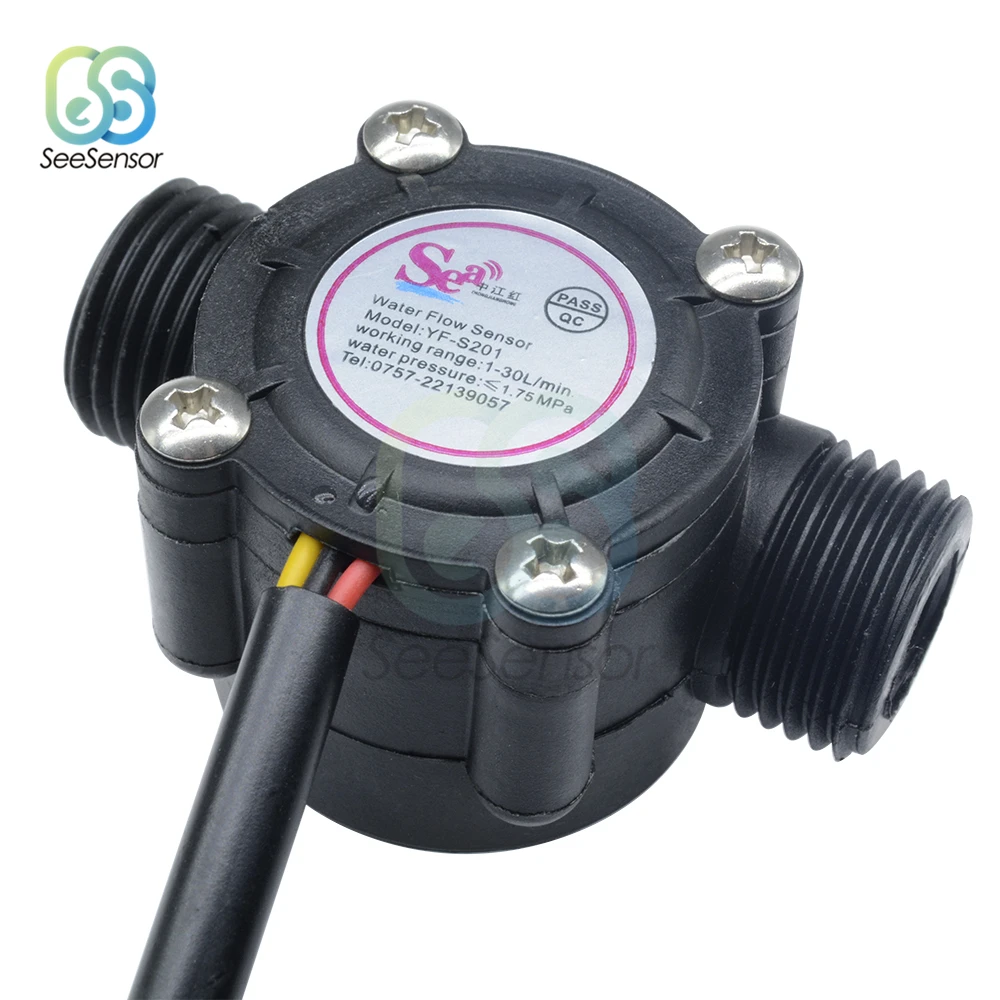 DC 5V-18V Water Flow Sensor Flowmeter Hall Flow Sensor Water Control Liquid Flow Sensor Switch 1-30L/min 1.75Mpa YF-S201