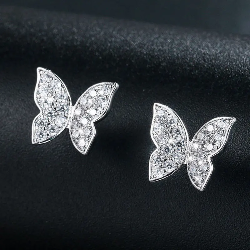 HUAMI Women Earrings Stud Butterfly Fashion Wholesale Factory Price Shimmery Element Copper Zricon Earrings For Women Gifts