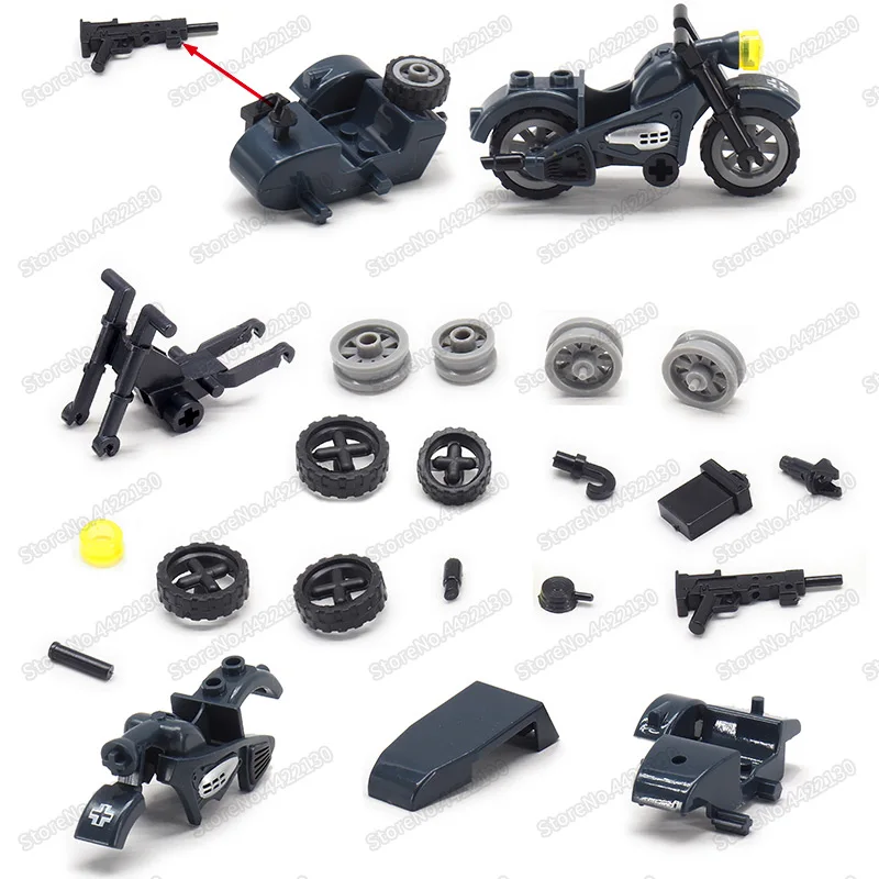 ww2 Moto Military Three Rounds Motorcycle Moc Germany Tool Car Army Figures Vehicle Christma Gift With Other Building Blocks Toy