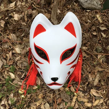 손으로 그린 업데이트 안부 마스크, 일본 Kitsune 여우 마스크 전체 얼굴 두꺼운 PVC 코스프레 의상