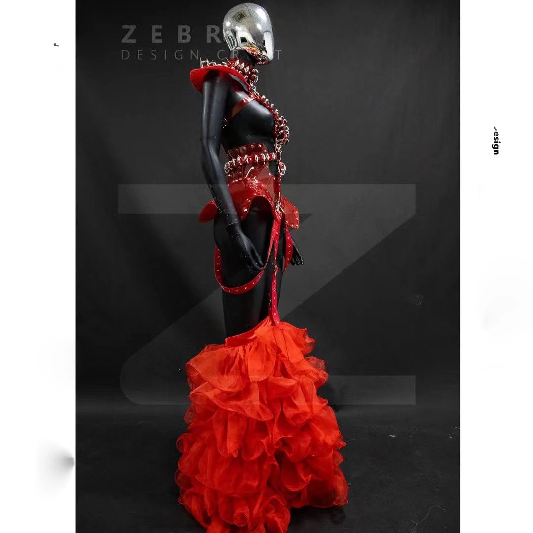 Red Concert Dress Singer Stage Dance Costume Sexy Gogo Red Dancer Wear Nightclub Rhinestones Women