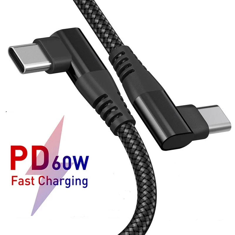 60W USB C To USB Type C Elbow Cable PD 3A Fast Charging USB C Cord Type-C Charger For Macbook Samsung S20 Huawei Xiaomi Redmi