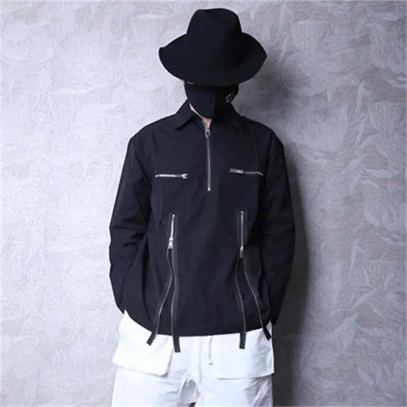 

Men's Long Sleeve Shirt Spring And Autumn New Fashion Harajuku High Street Retro Zipper Decoration Casual Loose Oversized Shirt