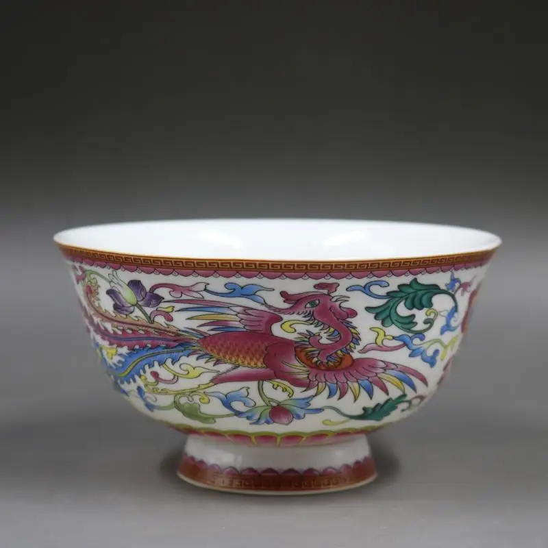 China Style Famille Rose Porcelain Dragon Phoenix Bowl 5.1 inch