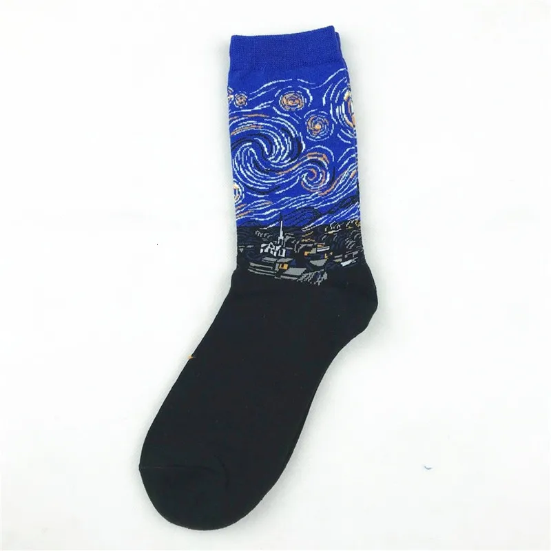 Nouveauté 1 paire hommes chaussettes nouveau hiver nuit étoilée Art monde célèbre peinture à l'huile coton chaussettes drôle nouveauté heureux chaussettes