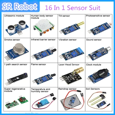 Kit de módulo de Sensor 16 en 1 para Arduino Raspberry Pi, 16 tipos de sensores, Kit de apoyo para principiantes de IoT, proyecto de enseñanza