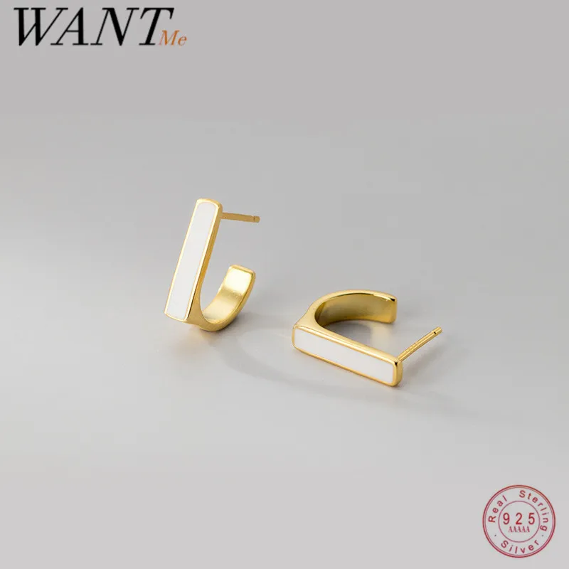 

WANTME 925 Sterling Silver Geometric Square White Enamel Elegant Stud Earrings for Women Fashion Gold Plated Statement Jewelry