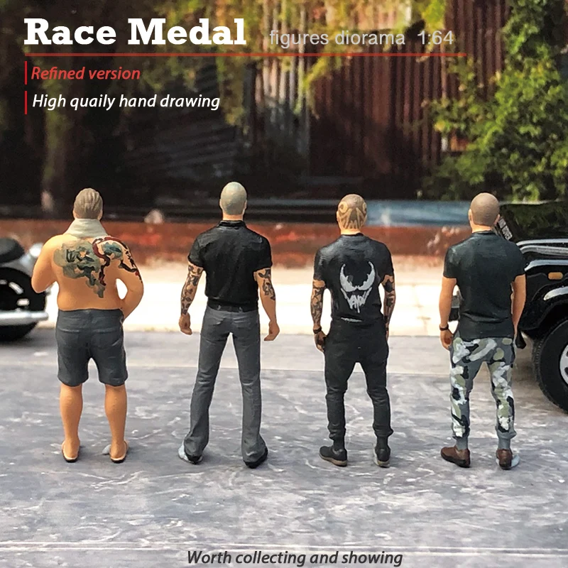 Racemedal characters: 1:64 doll model, tattooed camo, male standing posture, underworld, static character, small clapping, paint