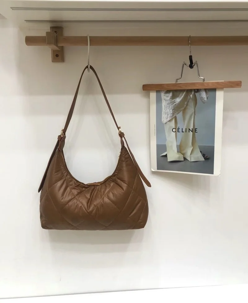 Bolso Hobos de estilo Vintage para mujer, bolsa de hombro de algodón abombado de nailon, pequeño, informal, de diseñador