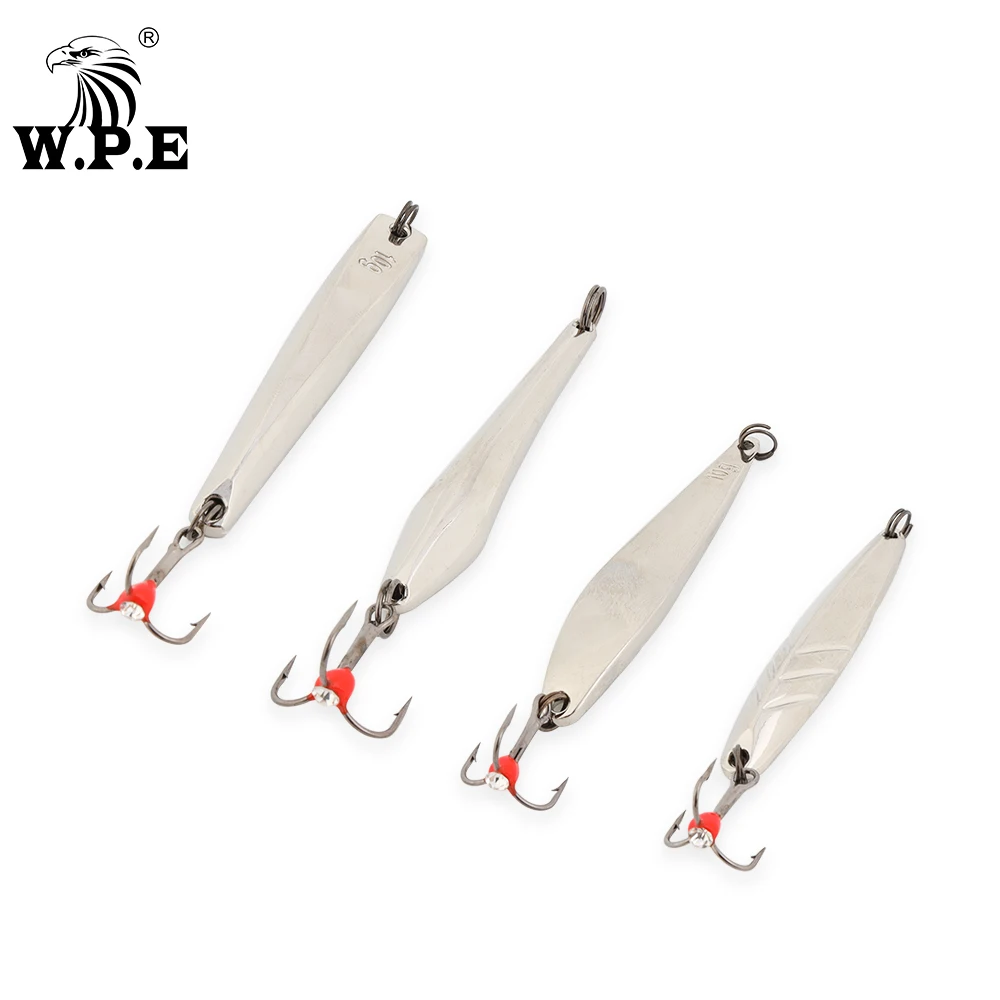 W.P.E Ice Winter Fishing Lure 1pcs 5g/10g/15g/20g/25g Balancers Hard Fishing Lure Spoon Metal Fishing Tackle Pesca Treble Hook