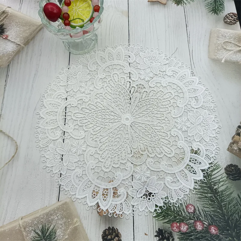 European Classical Crochet Embroidery Exquisite Table Mat Bar Counter Wine Glass Coffee Cup Coaster Birthday Party Decoration