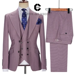 ( Jacket + Vest + Pants ) Cenne Des Graoom New Men Suits Tailor-Made Costume Homme Casual Business Formal Wedding Groom Pink