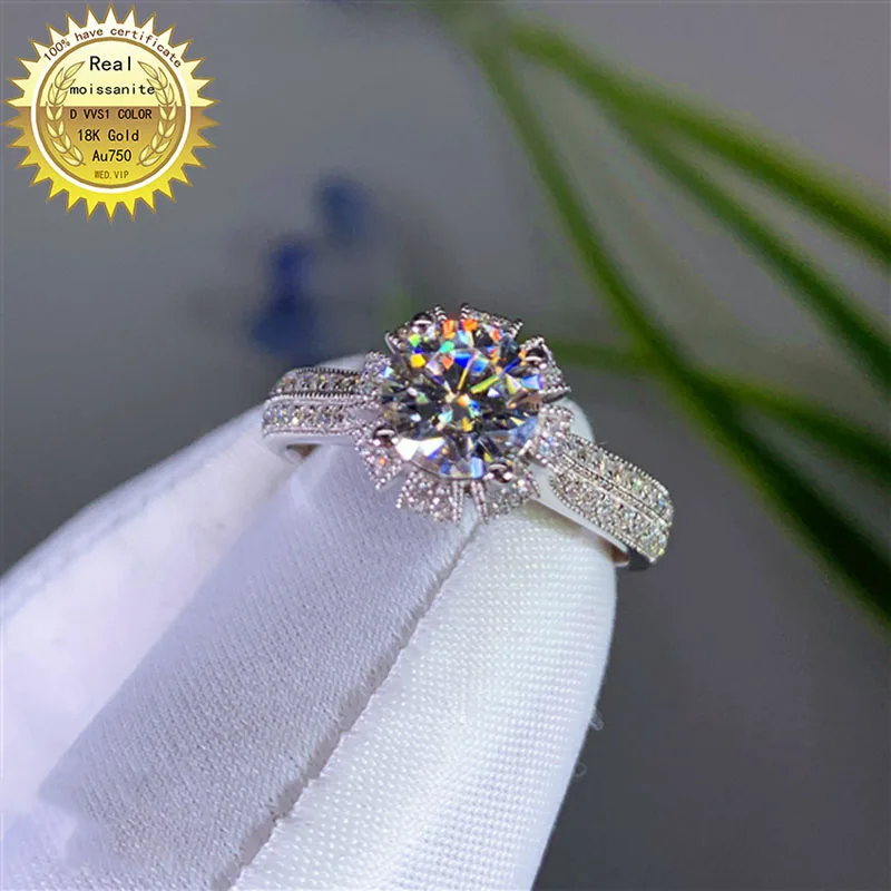 

Solid luxury 18K Gold 2ct Moissanite Diamond Ring D color VVS With national certificate 0122