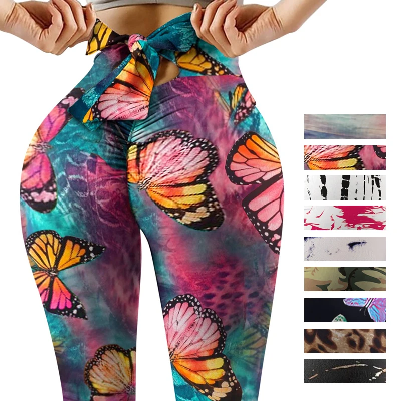 2021 Summer Sexy Leggings Women Workout Seamless Tights Trousers Fitness Gym Pants Butterfly Print Push Up Yoga Sport Leggings