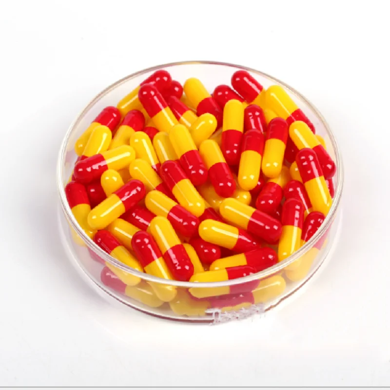 

2# 10000pcs Red-Yellow colored Empty Capsules Vacant Capsules Hollow Gelatin Capsules Joined or Seperated Capsules Available