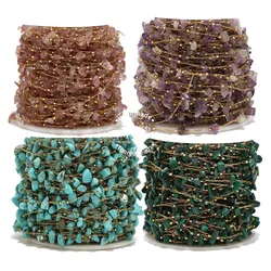 1M Stainless Steel Gold Irregular Natural Stone Chains Turquoise Amethyst Quartz Gemstone Beads for DIY Necklace Making Findings