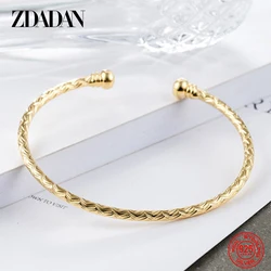 ZDADAN 925 Sterling Silver 18K Gold Open Cuff Bracelet&Bangle For Women Fashion Wedding Jewelry Gift
