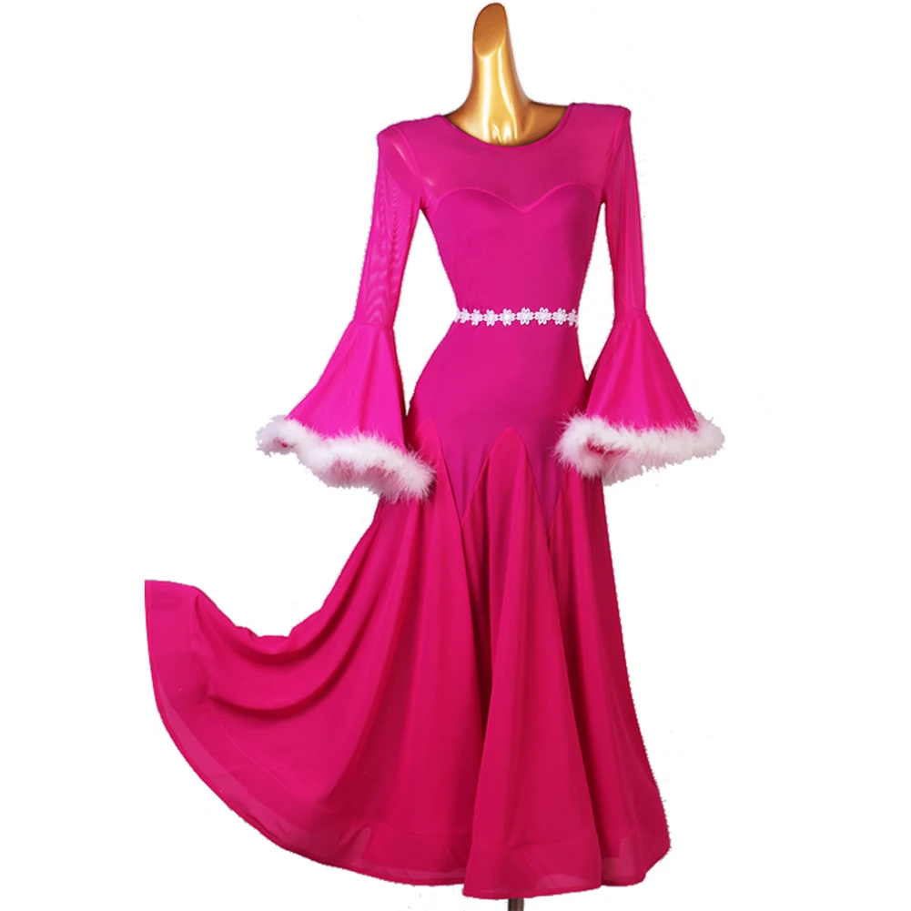 

Women Feather Ballroom Dance Dresses Standard Ballroom Dancing Clothes Competition Standard Dance Dress Waltz Foxtrot Dress