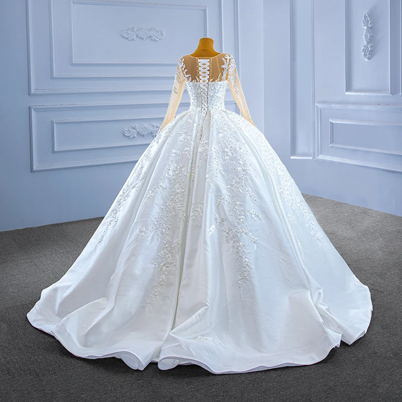 RSM67415 gaun pesta besar Dubai gaun pengantin gaun pengantin Satin lengan panjang gaya Arab Ruffles dengan payet applique gaun pengantin