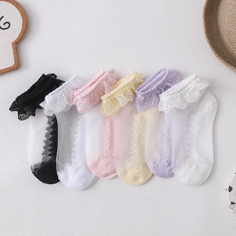 Summer Baby Girls Frill Ultra Thin Lace Anti-snag Crystal Sheer Ruffle Socks Invisible Socks Kids Girls Princess Dress Socks