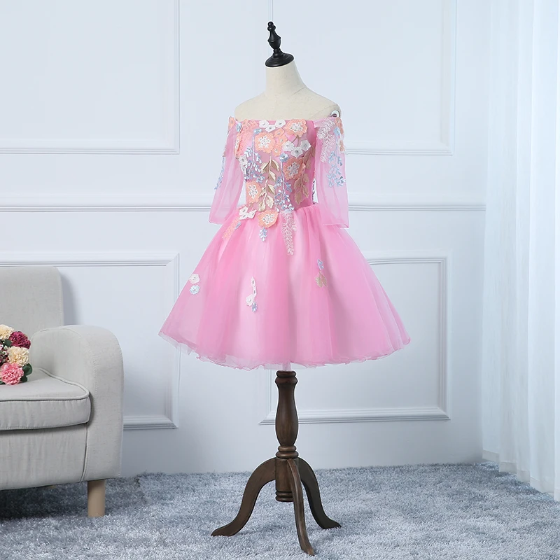 Vestido lolita de manga corta, vestido lolita de color rosa bordado con cuello oblicuo, encantador, para actuaciones escénicas, estudio, puede, talla de aduana, envío gratis