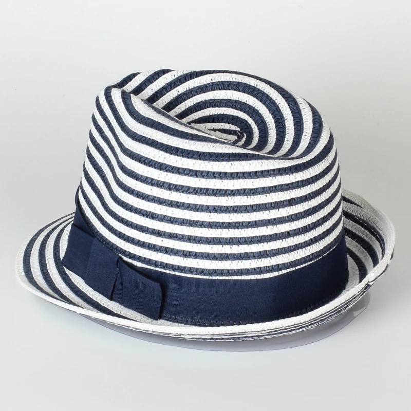 Wholesale Fashion Style Summer Straw Hat Panama Sunshade Paper Striped Beach Women Short Brim Blue Spring Summer Autumn