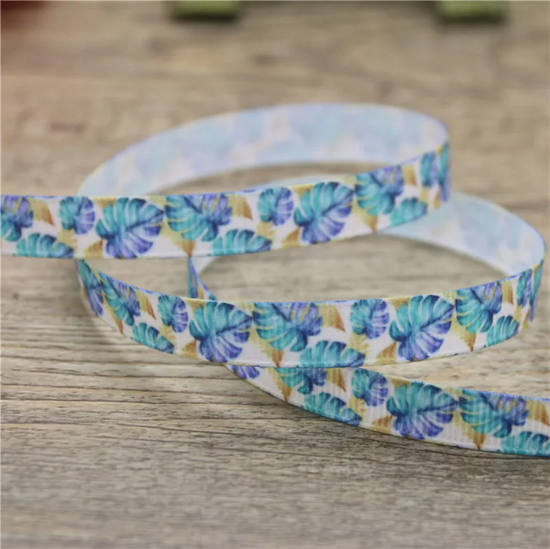 DHK 3/8\'\' 5yards mermaid fish scale leaf printed grosgrain ribbon Accessory hairbow headwear DIY decoration 9mm E1589