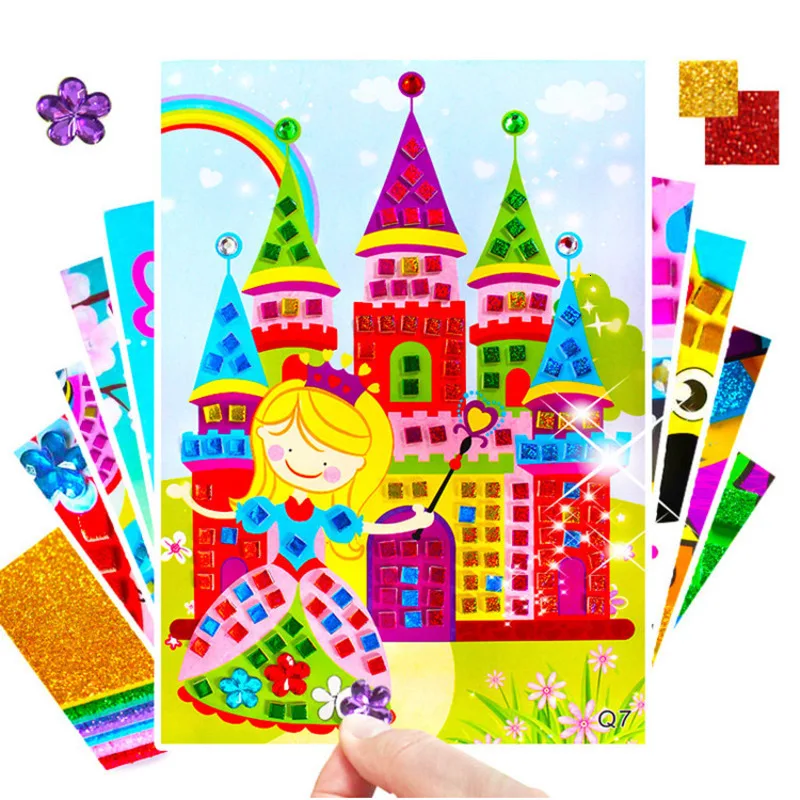 Puzzle 3D en cristal pour enfants, jouet artisanal, autocollant mosaïque, maternelle, 2019