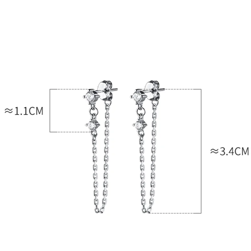 WOOZU Genuine 925 Sterling Silver Punk Chain Zircon Tassel Stud Earring For Women Party Girl Korean Chic Sweet Jewelry Gift 2021