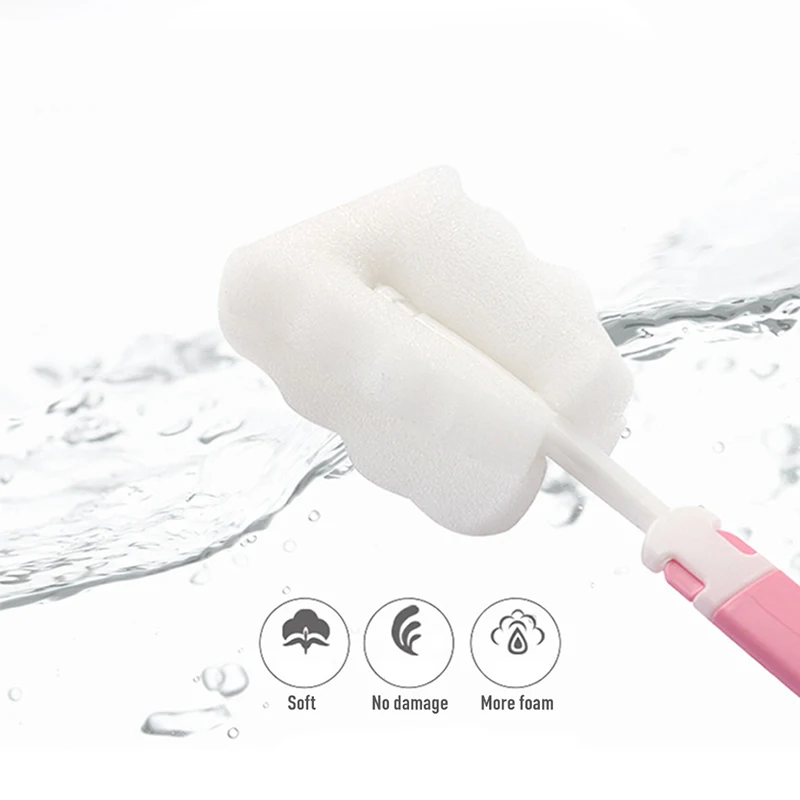 Foldable Long Handle Cup Brush Baby Bottle Brush Sponge Cleaner Spout Cup Glass Teapot Washing Cleaning Tool Clean Brush