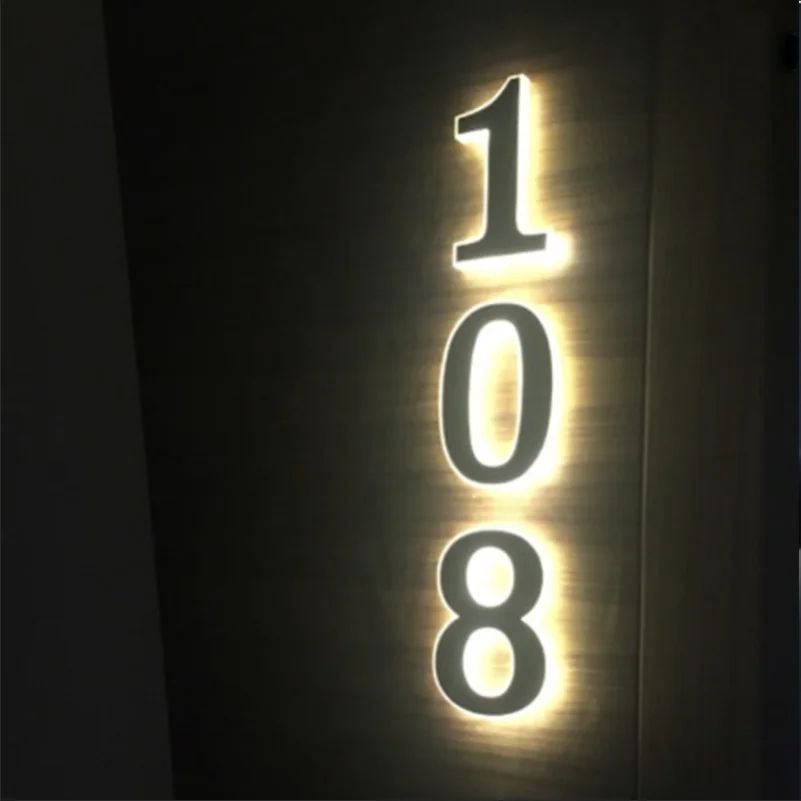 

Metal 3D Led House Numbers Light Outdoor Waterproof Home Hotel Door Plates Stainless Steel Luminous Letter Sign Address number