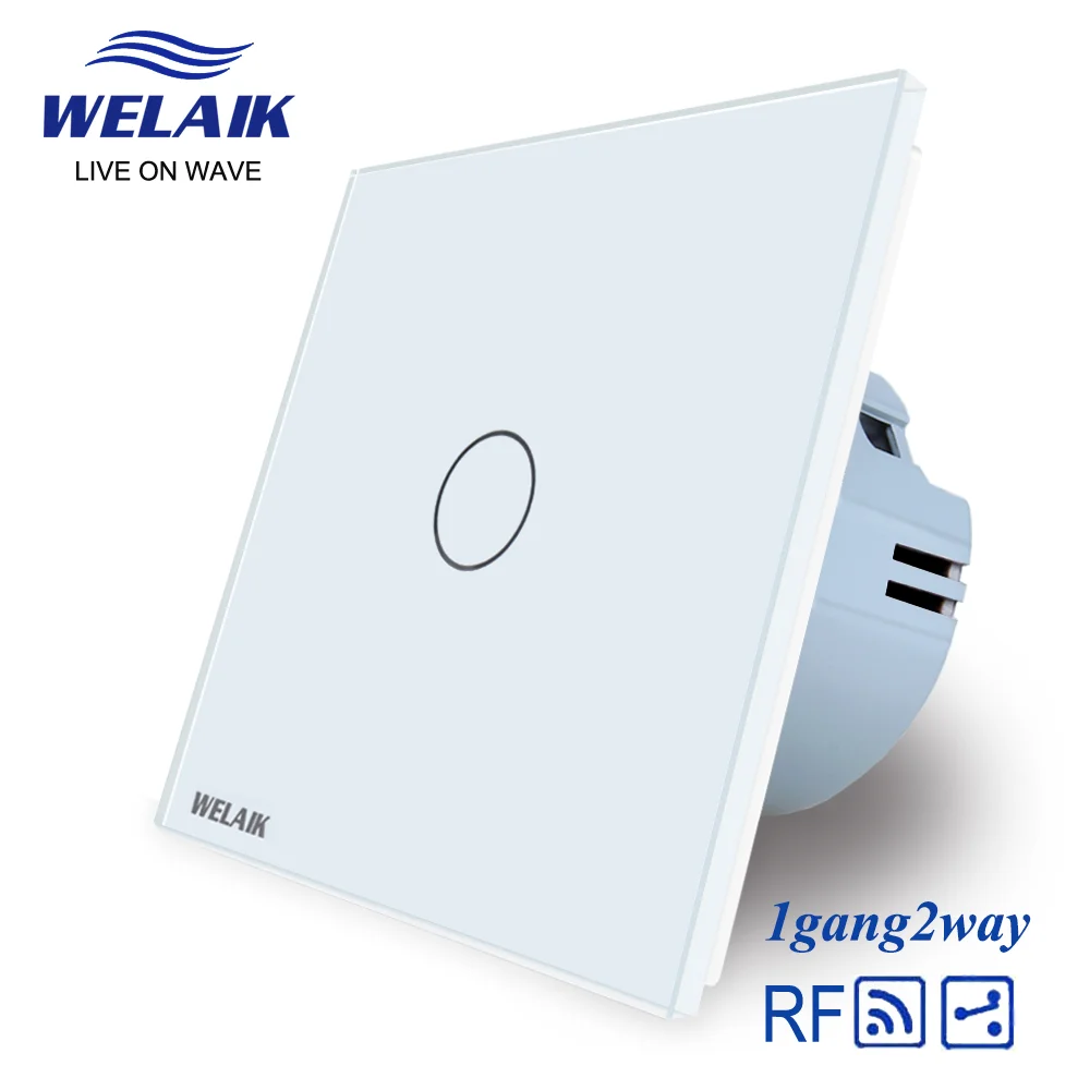 WELAIK EU 1gang2way RF 433MHZ Remote-Control-Stairs Touch-Switch Crystal-Glass Panel Wall-Switch Light-Switch  AC250V A1914CW