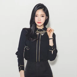 2020 autumn clothes Korean commuter professional temperament all-match black shirt Western style clothes fashionable blouse tops