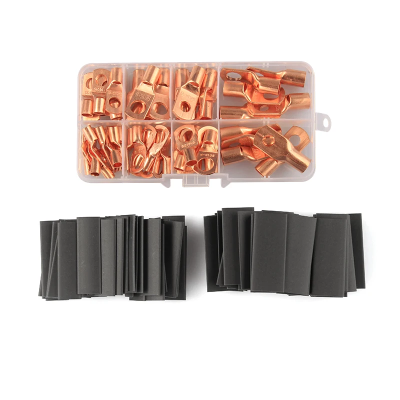 60Pcs SC6-25 Copper Cable Lugs Battery Terminals Set Electric Wire Bare Crimped/Soldered Connectors with 80Pcs Shrink tube Set