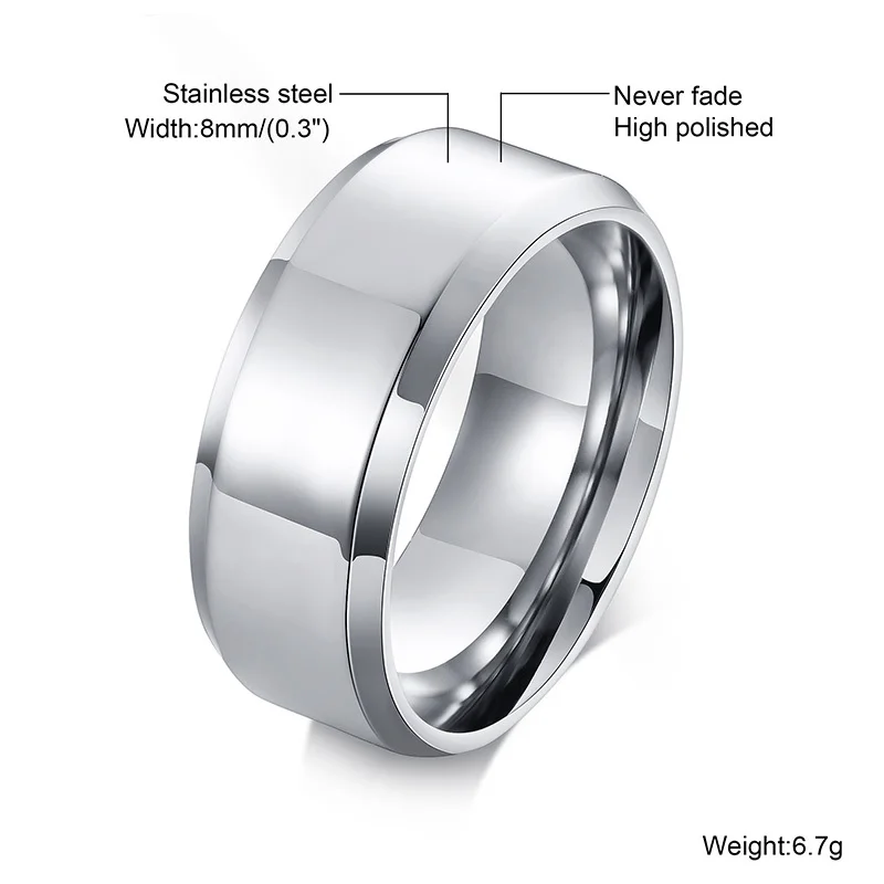 Vnox 6/8mm Plain Ring for Men, Glossy Stainless Steel Basic Wedding Band, Casual Classic Simple Boy Finger Jewelry #6 -#13