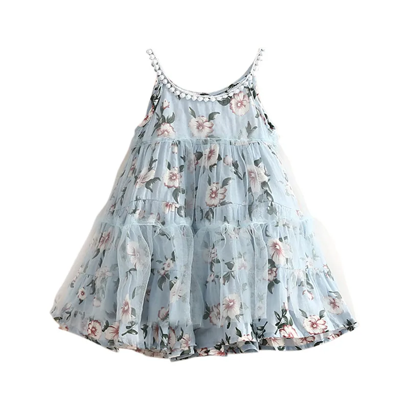 New 2024 Summer 2 3 4 5 6 7 8 9 10Years Kids Clothing Mesh Patchwork Floral Strapless Beach Dress For Baby Girls Holiday Wearing