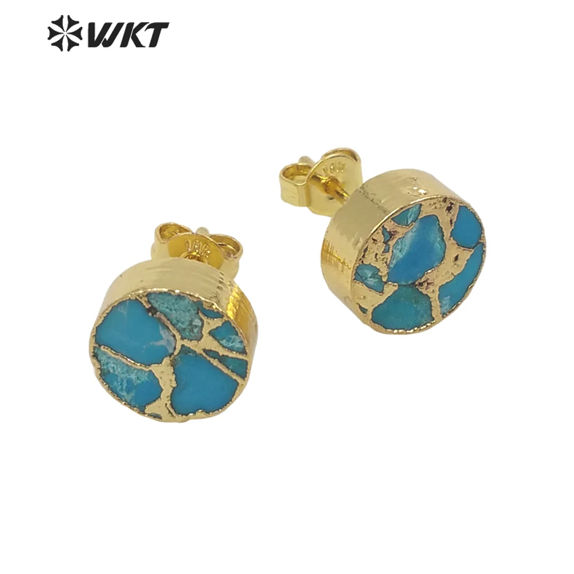 WT-E645 Wholesale Fashion Popular Natural Copper Turquoises Studs Charming  Geometric Natural Stone Earrings