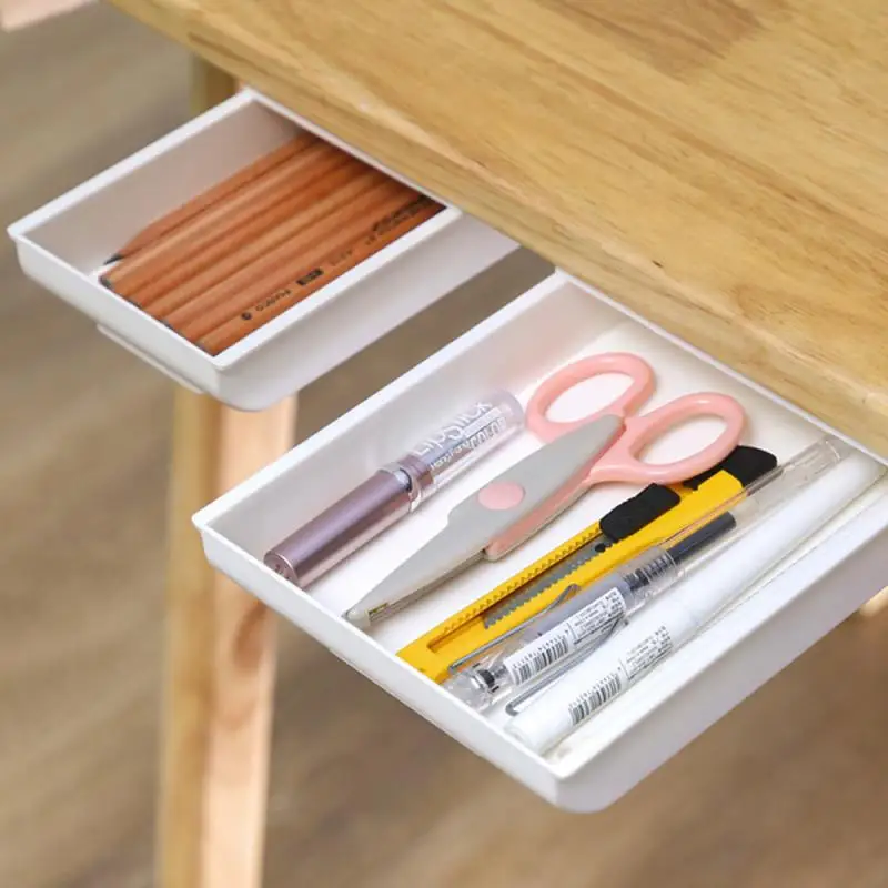 Under The Desk Drawer Type Storage Box Desktop Organizer Office Desk Student Stationery Box Invisible drawer organizer